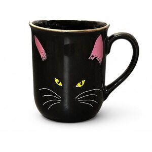 Vintage Otagiri Japan Black Cat Mug Cheryl Fleischer Gold Rim Ceramic Coffee Cup
